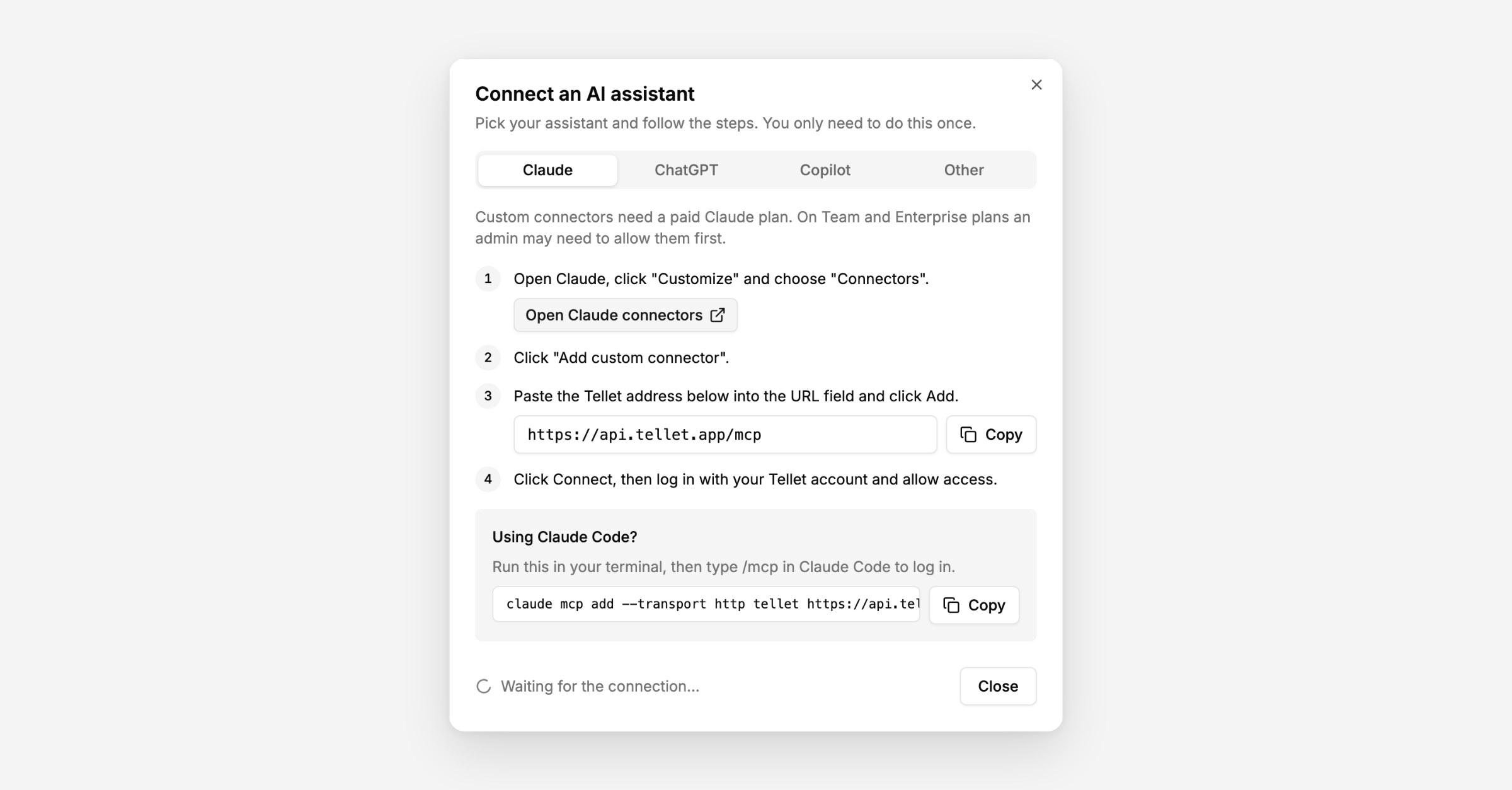 Connect an AI assistant (MCP)