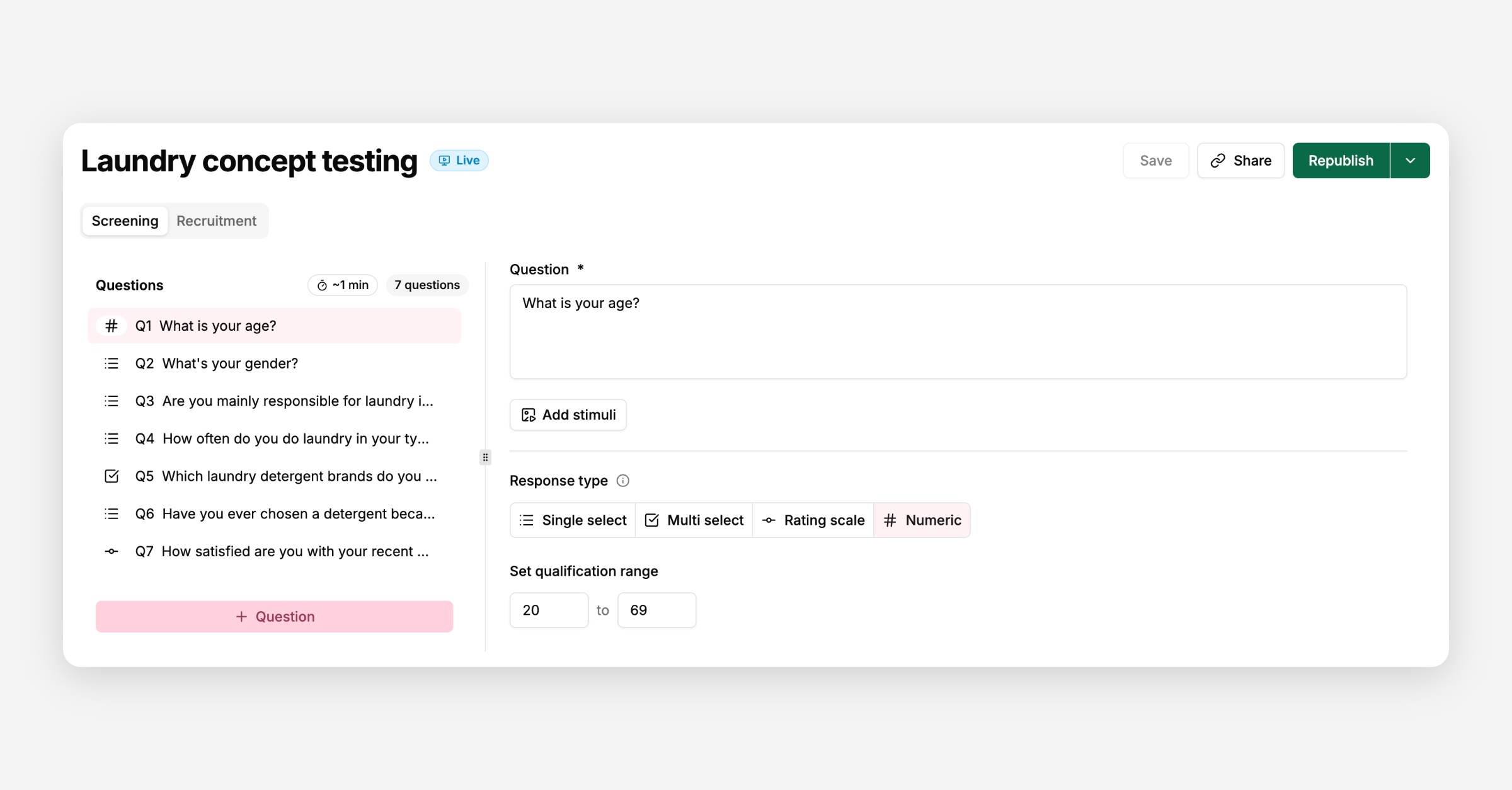 Screening questions
